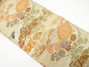 アンティーク　雪輪に鶴・菊・松模様織り出し開き名古屋帯（額縁仕立て）（着用可）